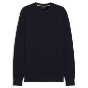BOSS Navy Ribbed Cotton Crewneck Jumper