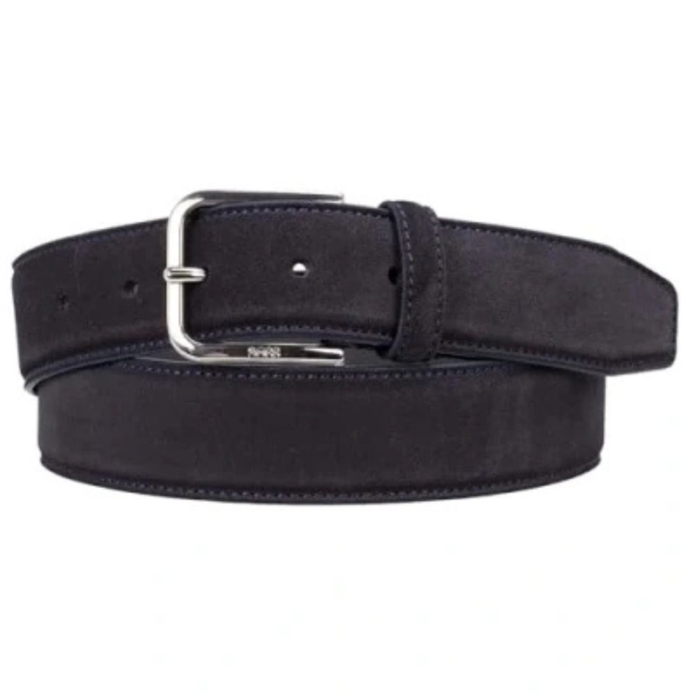 BOSS Navy Suede Belt With Polished Pin Buckle