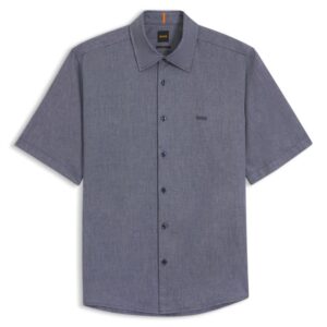 BOSS Regular Fit Navy Shirt In Soft Washed Oxford Cotton
