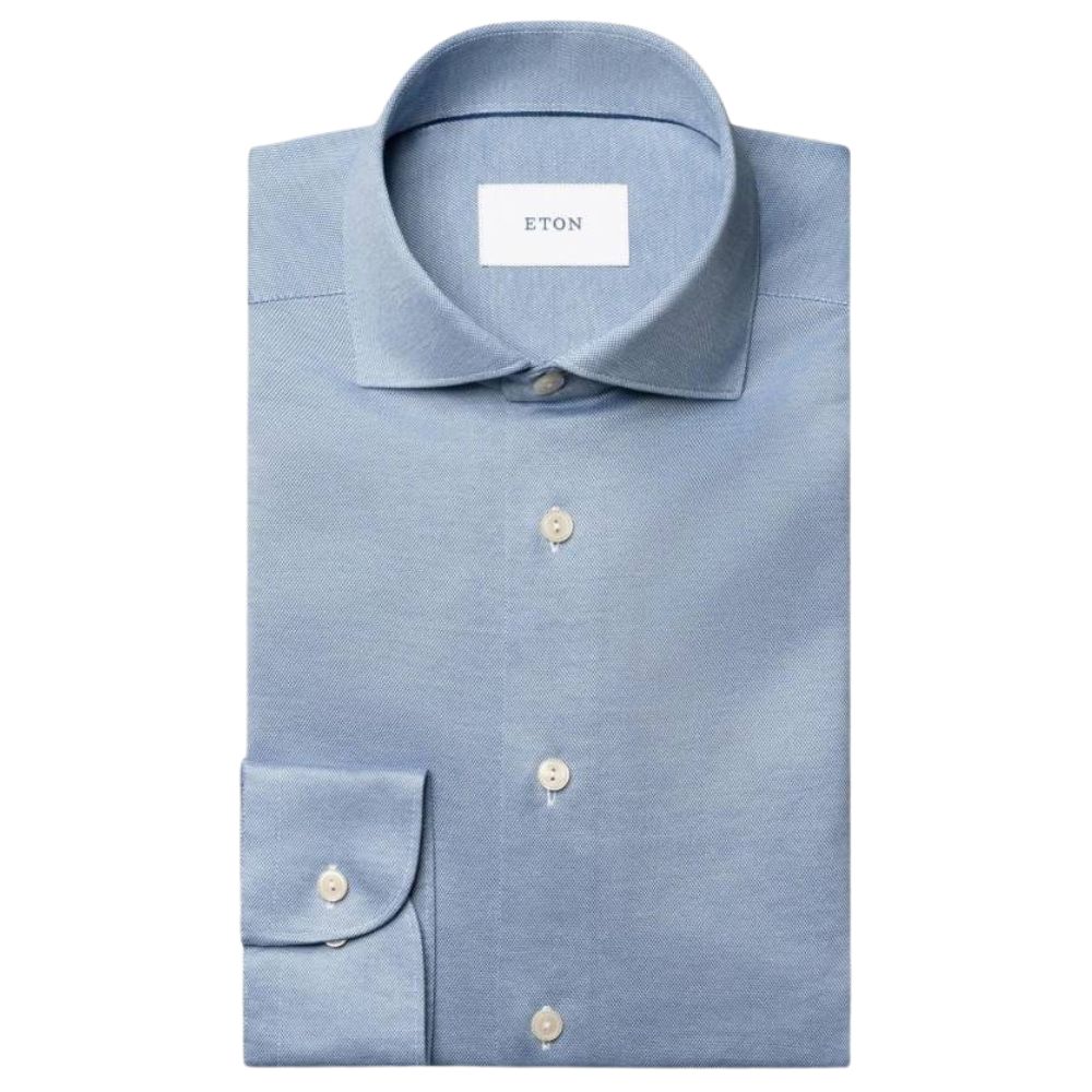 Eton Light Blue Knitted Slim Fit Shirt
