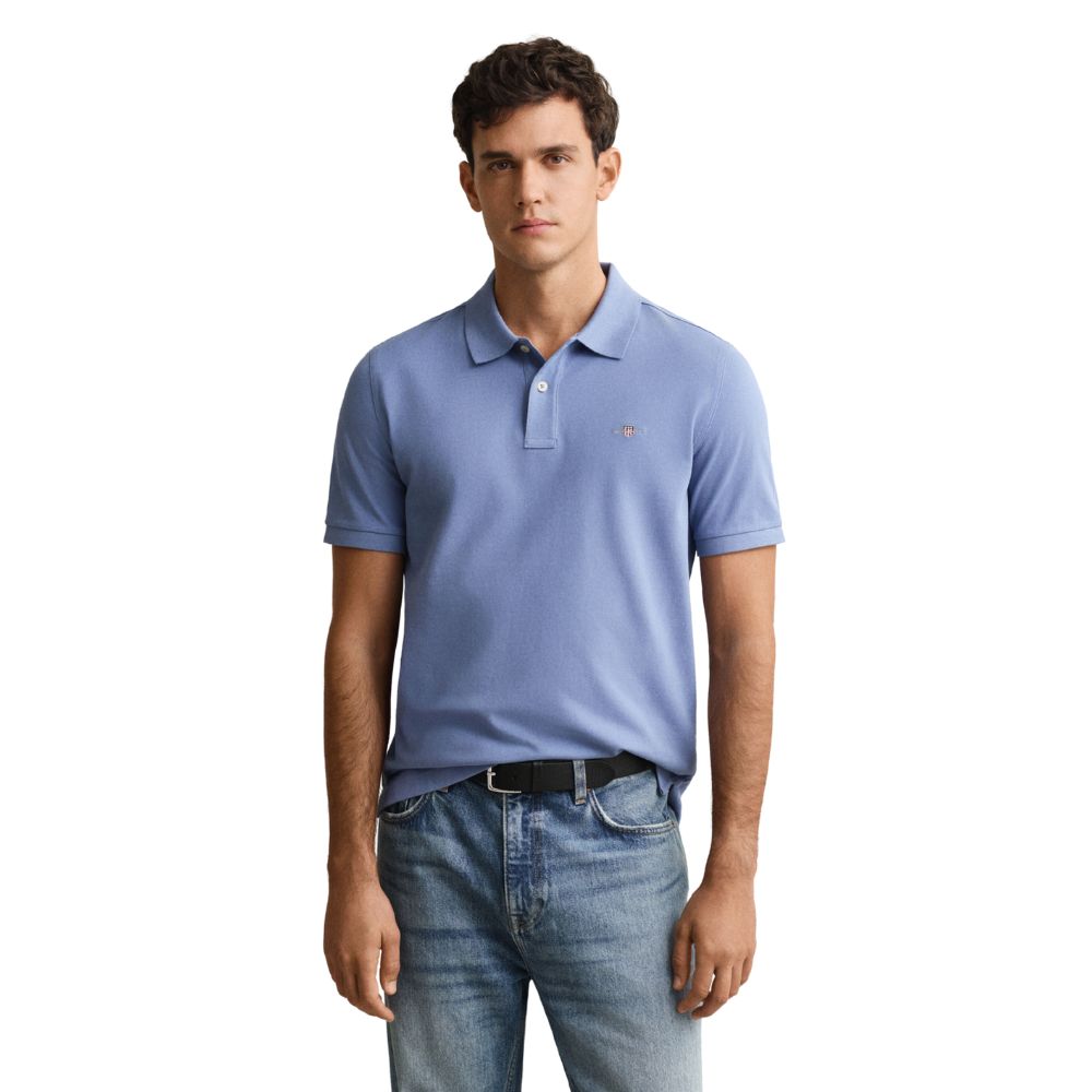 GANT Blue Polo Shirt Regular Fit Shield Piqué