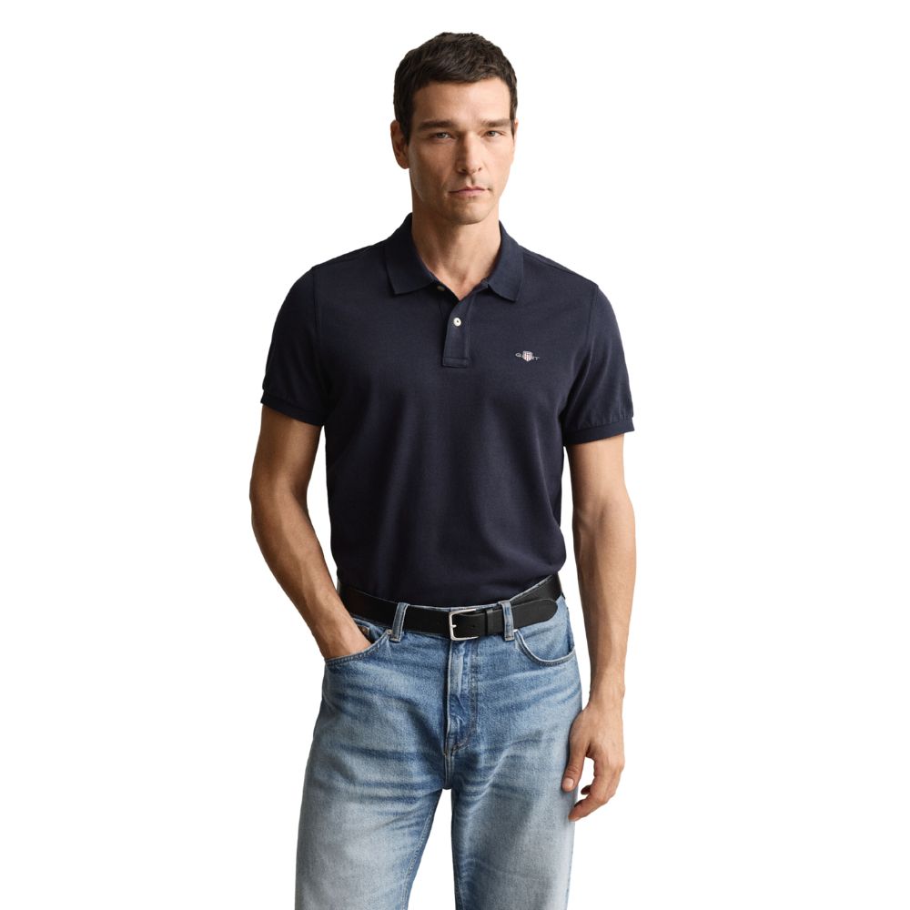 GANT Navy Blue Regular Fit Shield Piqué Polo Shirt
