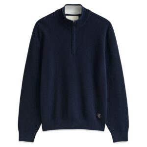 Gant Navy Cotton Ribbed Knit Half Zip