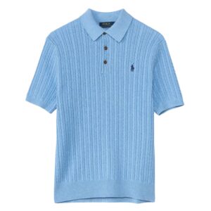 POLO RALPH LAUREN Cotton Cable Knitted Light Blue Polo Shirt