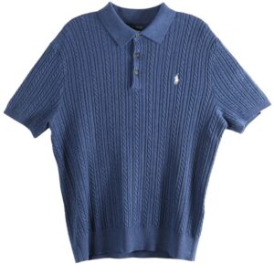 POLO RALPH LAUREN Cotton Cable Knitted Navy Polo Shirt