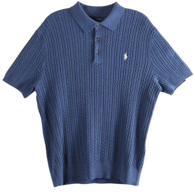POLO RALPH LAUREN Cotton Cable Knitted Navy Polo Shirt