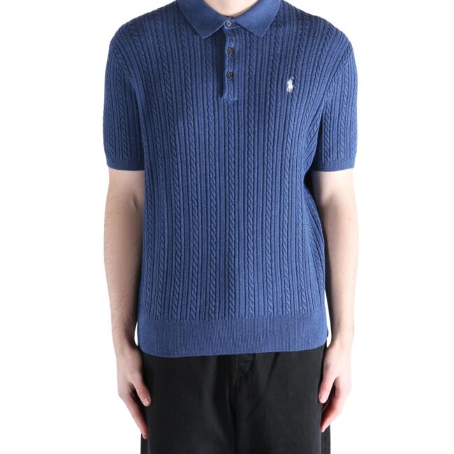 POLO RALPH LAUREN Cotton Cable Knitted Navy Polo Shirt