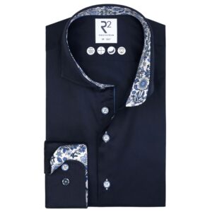 R2 Amsterdam Floral Trim Navy Shirt