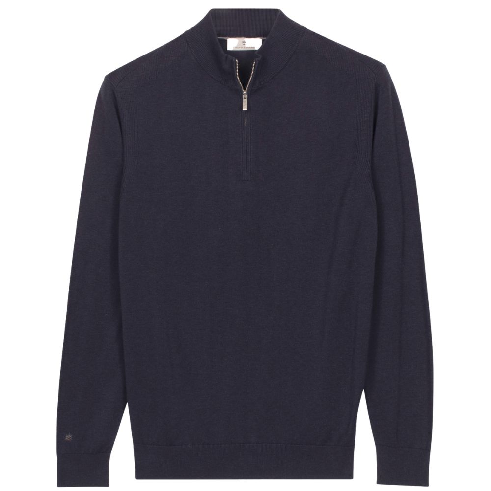 Thomas Maine Cotton and Silk Blend Navy Half Zip