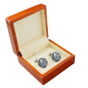 Warwicks Platinum Navy Floral Cufflinks