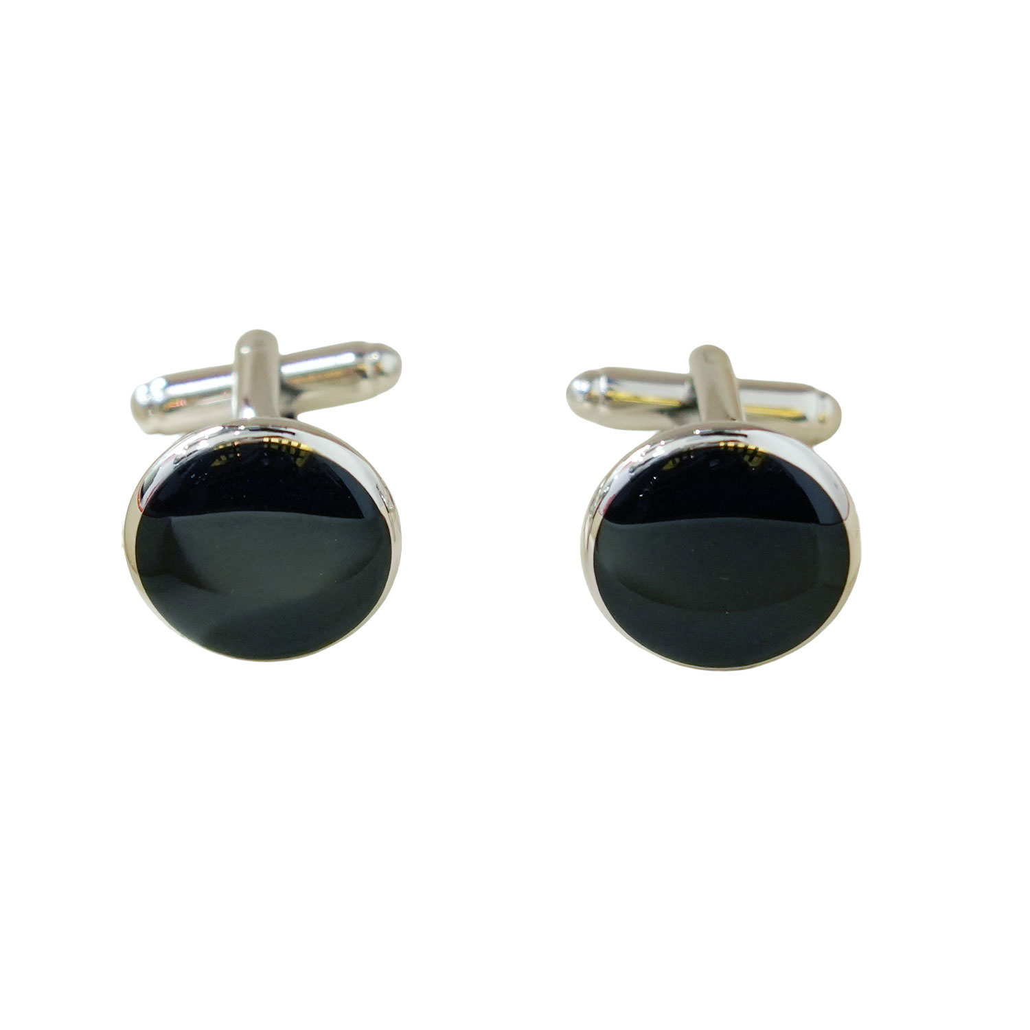 Warwicks Round Silver And Black Cufflinks