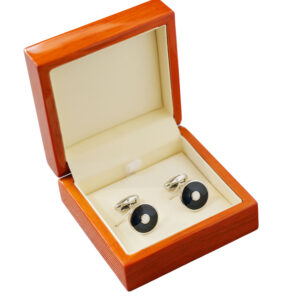 Warwicks Round Silver Black Cufflinks with White Dot