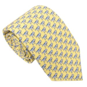 Van Buck Italian Printed Silk Yellow and Blue T-Rex Tie