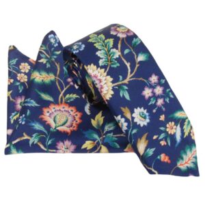 Van Buck Eva Belle Navy Silk Tie & Pocket Square Set Made with Liberty Fabric