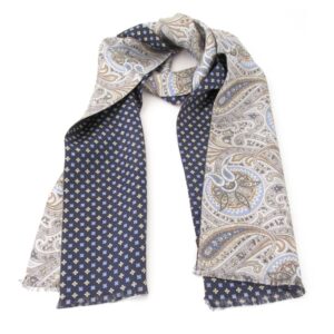 WARWICKS Reversible Grey Paisley/Navy Medallion Silk Dress Scarf