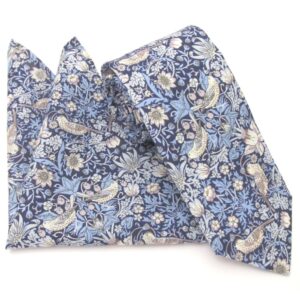 Van Buck Strawberry Thief Blue Cotton Tie and Pocket Square Made with Liberty Fabric