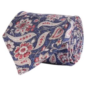AMANDA CHRISTENSEN Detailed Floral Pattern Navy Tie