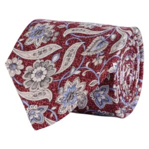 AMANDA CHRISTENSEN Detailed Floral Patterned Burgundy Tie