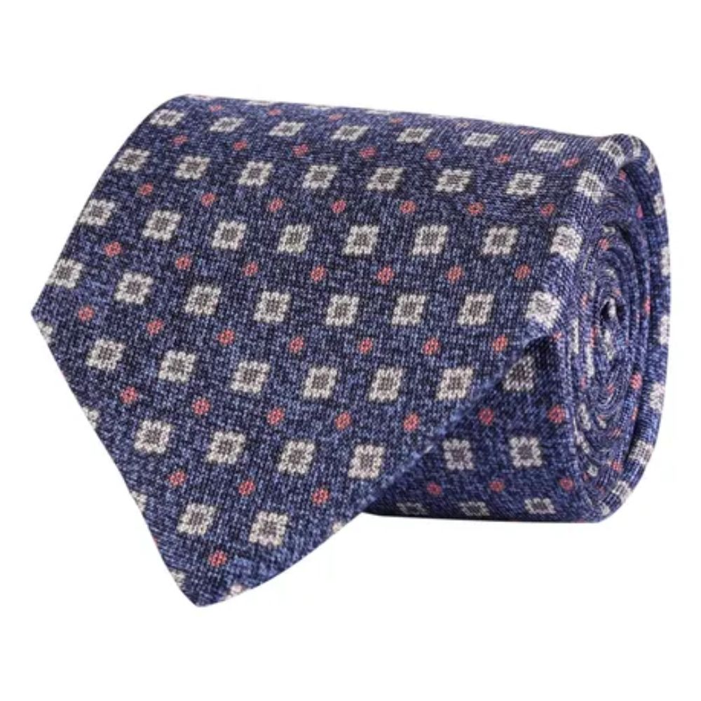 AMANDA CHRISTENSEN Mosaic Floral Patterned Navy Tie 1