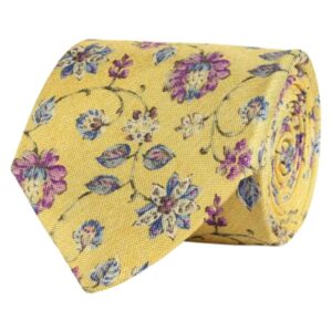 AMANDA CHRISTENSEN Vibrant Floral Patterned Bright Yellow Tie