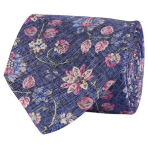 AMANDA CHRISTENSEN Vibrant Floral Patterned Navy Tie