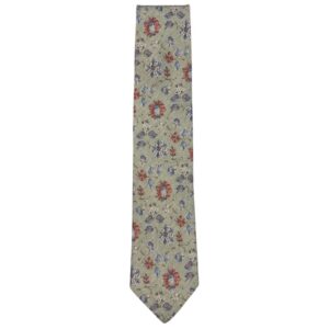 AMANDA CHRISTENSEN Vibrant Floral Patterned Sage Green Tie