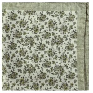 Amanda Christensen Bordered Floral Pattern Green Pocket Square