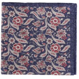 Amanda Christensen Red Floral Pattern Blue Pocket Square
