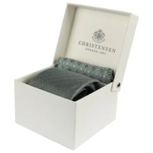 Amanda Christensen Green Tie and Floral Patterned Pocket Square Set