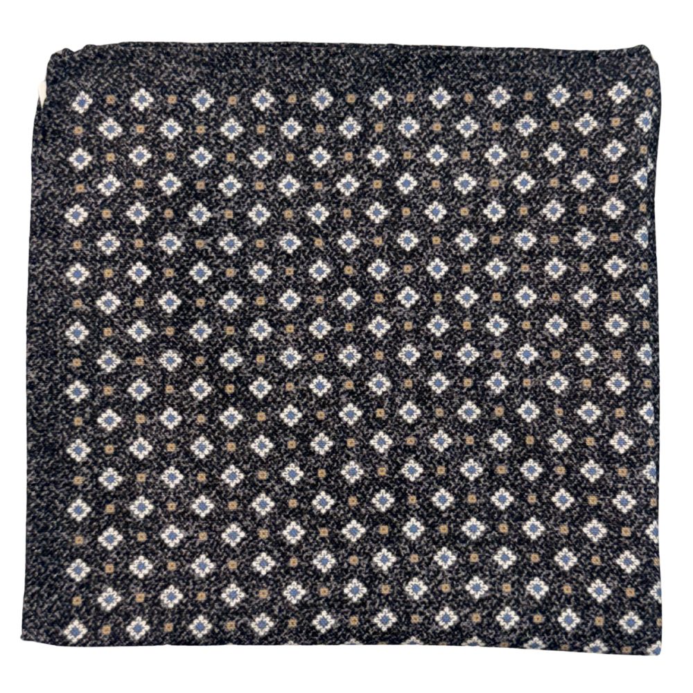 Amanda Christensen Mosaic Floral Patterned Black Pocket Square