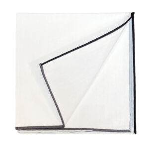 Amanda Christensen Solid White Pocket Square with Grey & Black Piping