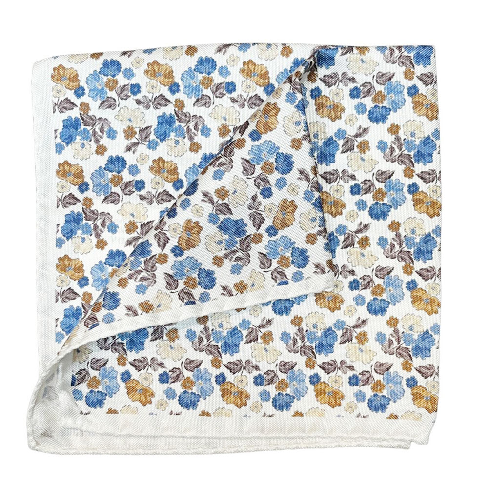 Amanda Christensen Vibrant Blue Floral Patterned Beige Pocket Square 2