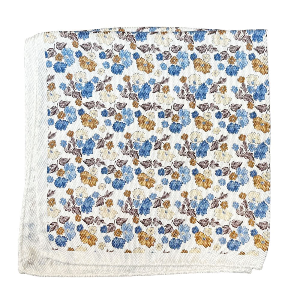 Amanda Christensen Beige Pocket Square with Blue Floral Pattern 2 Amanda Christensen Beige Pocket Square with Blue Floral Pattern - Image 2