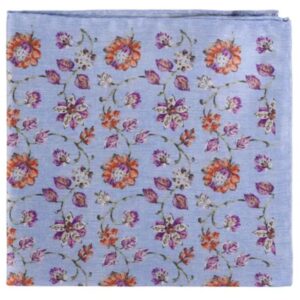 Amanda Christensen Vibrant Floral Pattern Light Blue Pocket Square