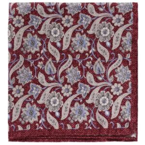 Amanda Christensen White Floral Patterned Burgundy Pocket Square