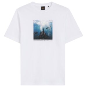 BOSS Cotton Jersey White T-Shirt With Printed Artwork