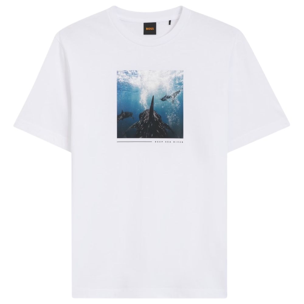 BOSS Cotton Jersey White T-Shirt With Printed Artwork