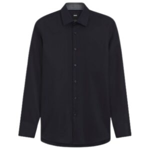 BOSS Hank Slim Fit Navy Shirt With Patterned Trim