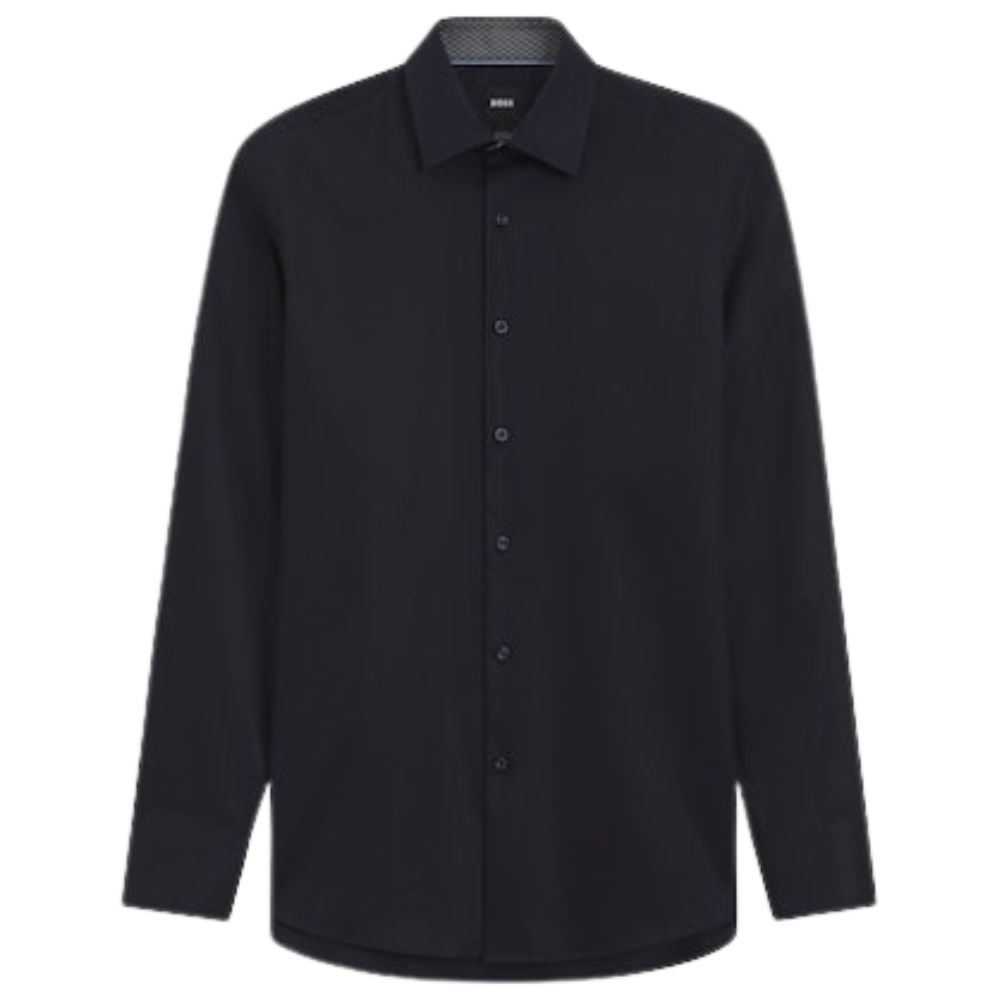 BOSS Hank Slim Fit Navy Shirt With Patterned Trim
