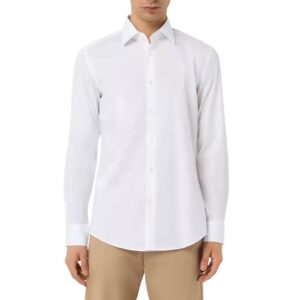 BOSS Hank Slim Fit White Shirt With Blue Trim