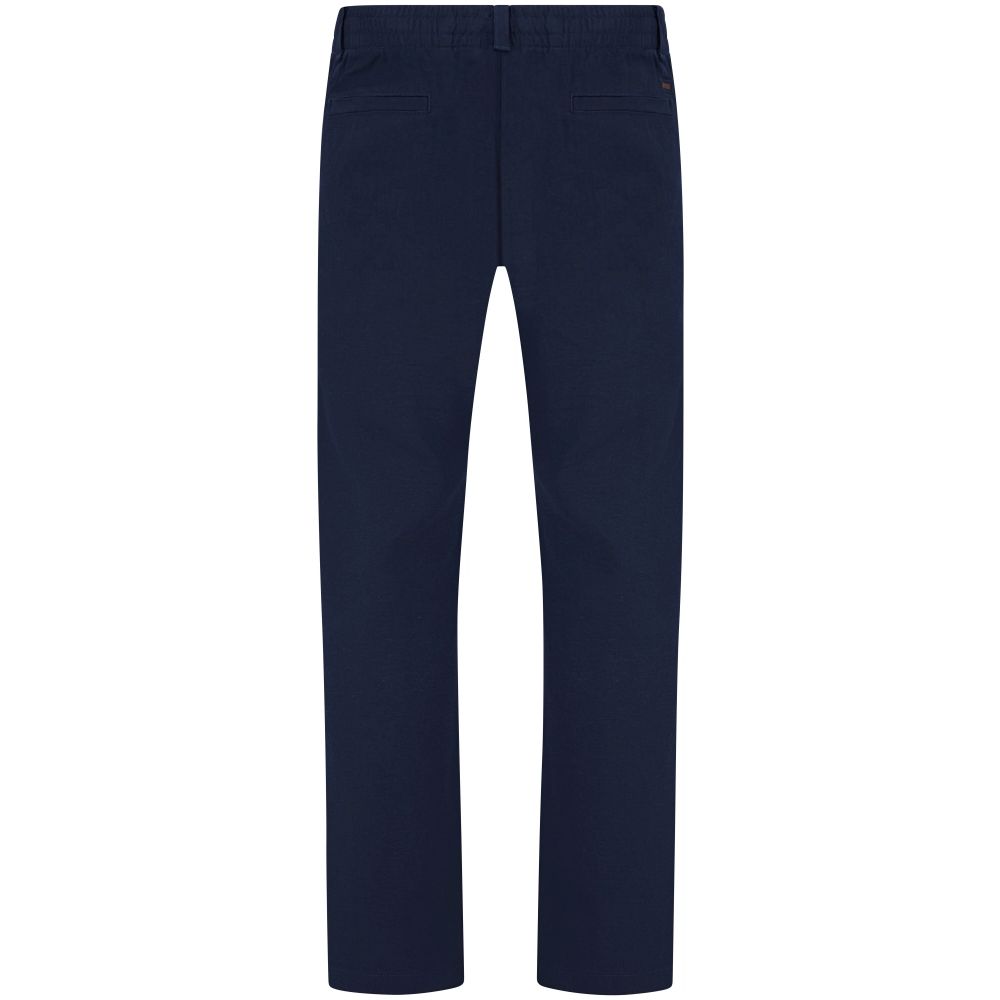 BOSS Linen-Blend Navy Trousers With Logo Detail