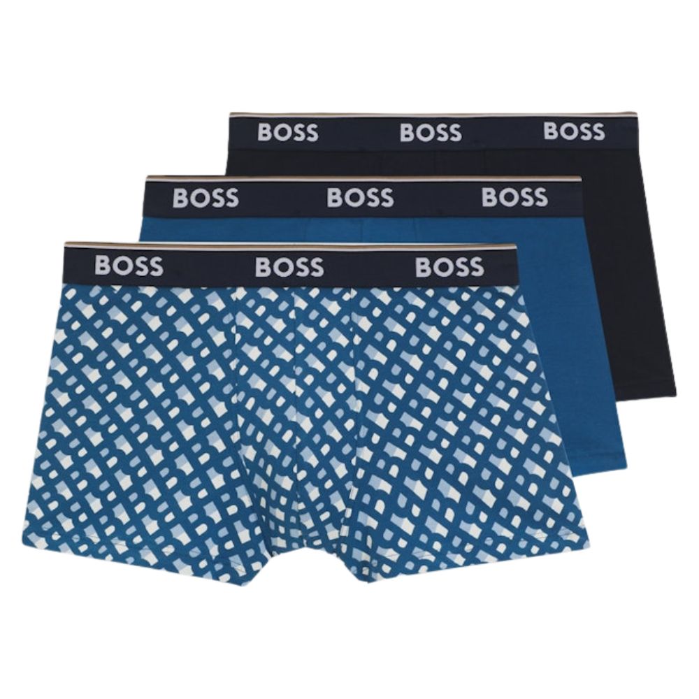BOSS Pack Of Three Cotton Blue Boxers 1 BOSS Pack Of Three Cotton Blue Boxers