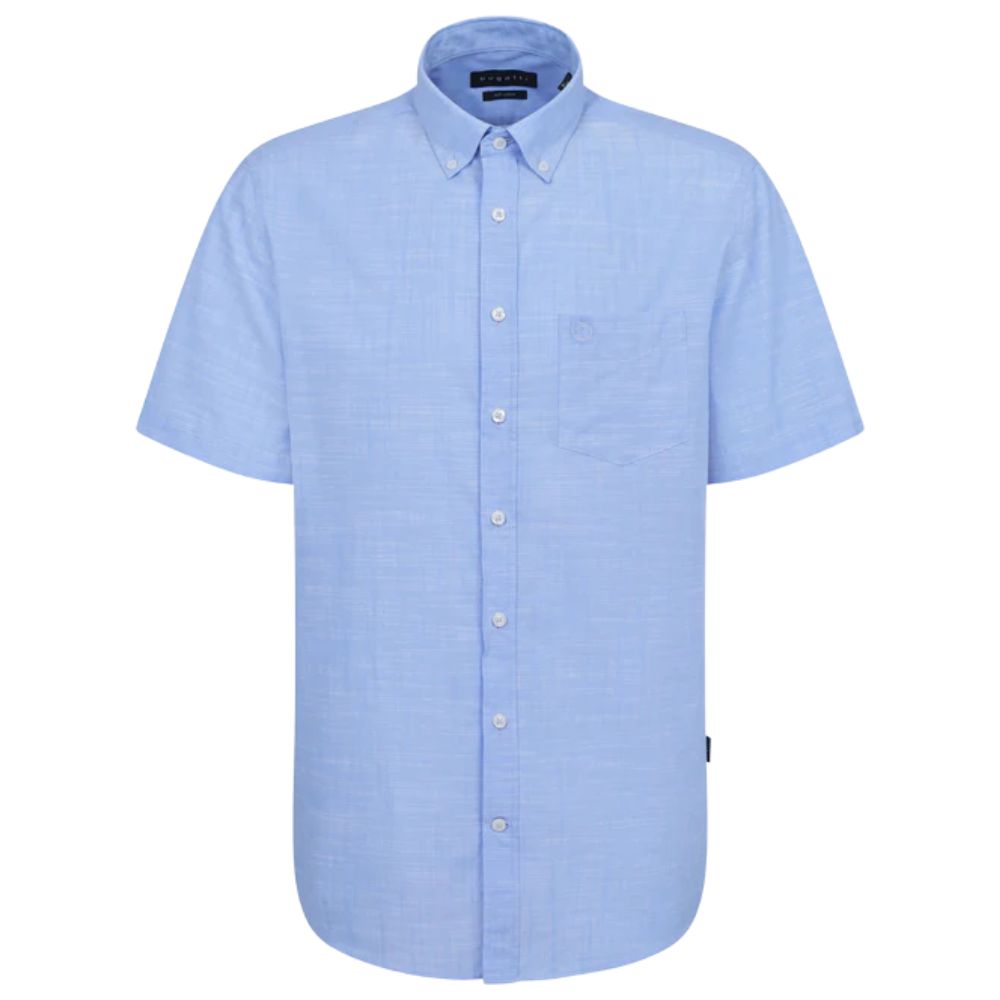 BUGATTI Light Blue Straw Weave Short Sleeve Shirt