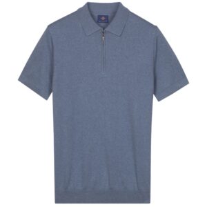 Baileys Blue Short Sleeve Cotton Zipped Polo Shirt