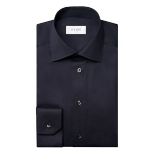Eton Signature Navy Shirt Solid Cotton Twill Contemporary Fit