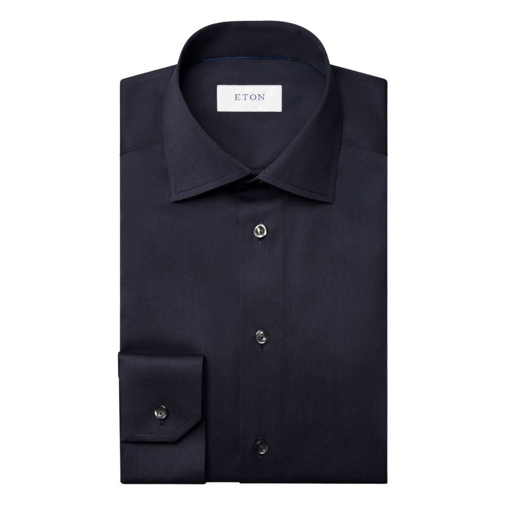 Eton Signature Navy Shirt Solid Cotton Twill Contemporary Fit