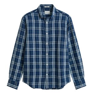 GANT Cotton Linen Light Indigo Checked Shirt
