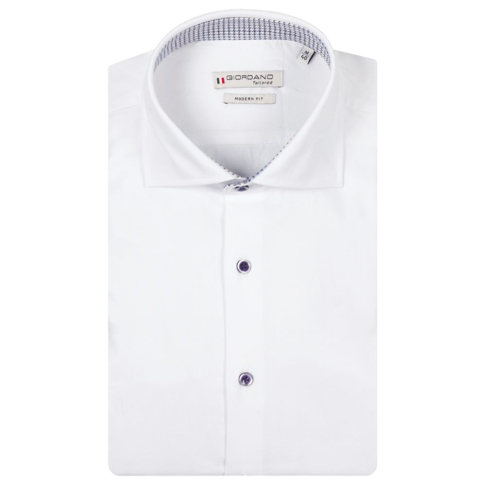 Giordano Houndstooth Trim White Shirt