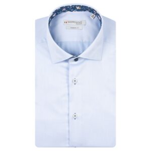 Giordano Locarno Navy Floral Trim Semi Cutaway Mid Blue Shirt