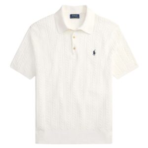 Cotton Cable Knitted White Polo Shirt